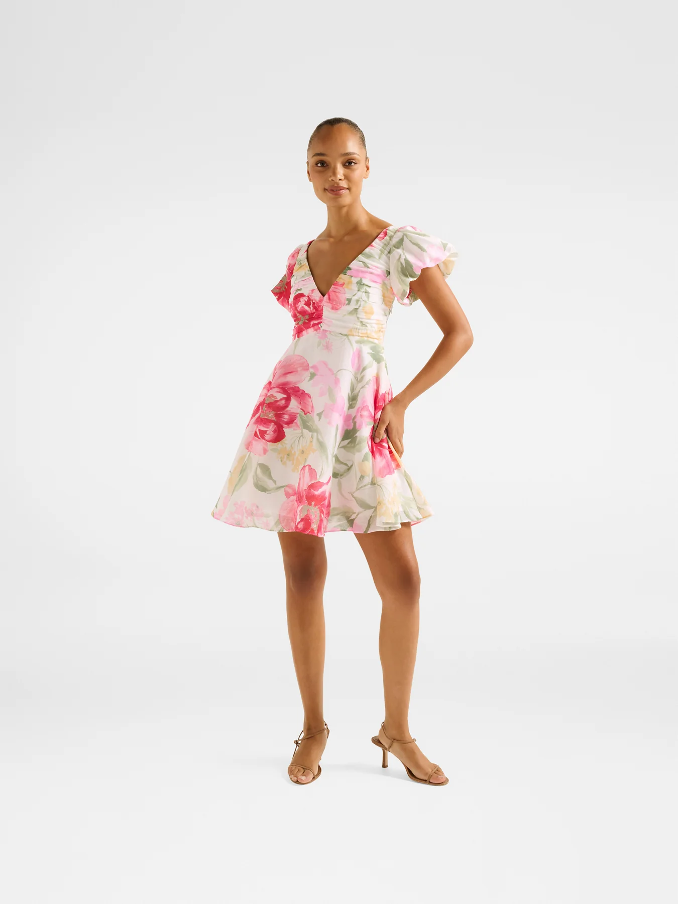 June Ruched V Neck Mini Dress - Image 2