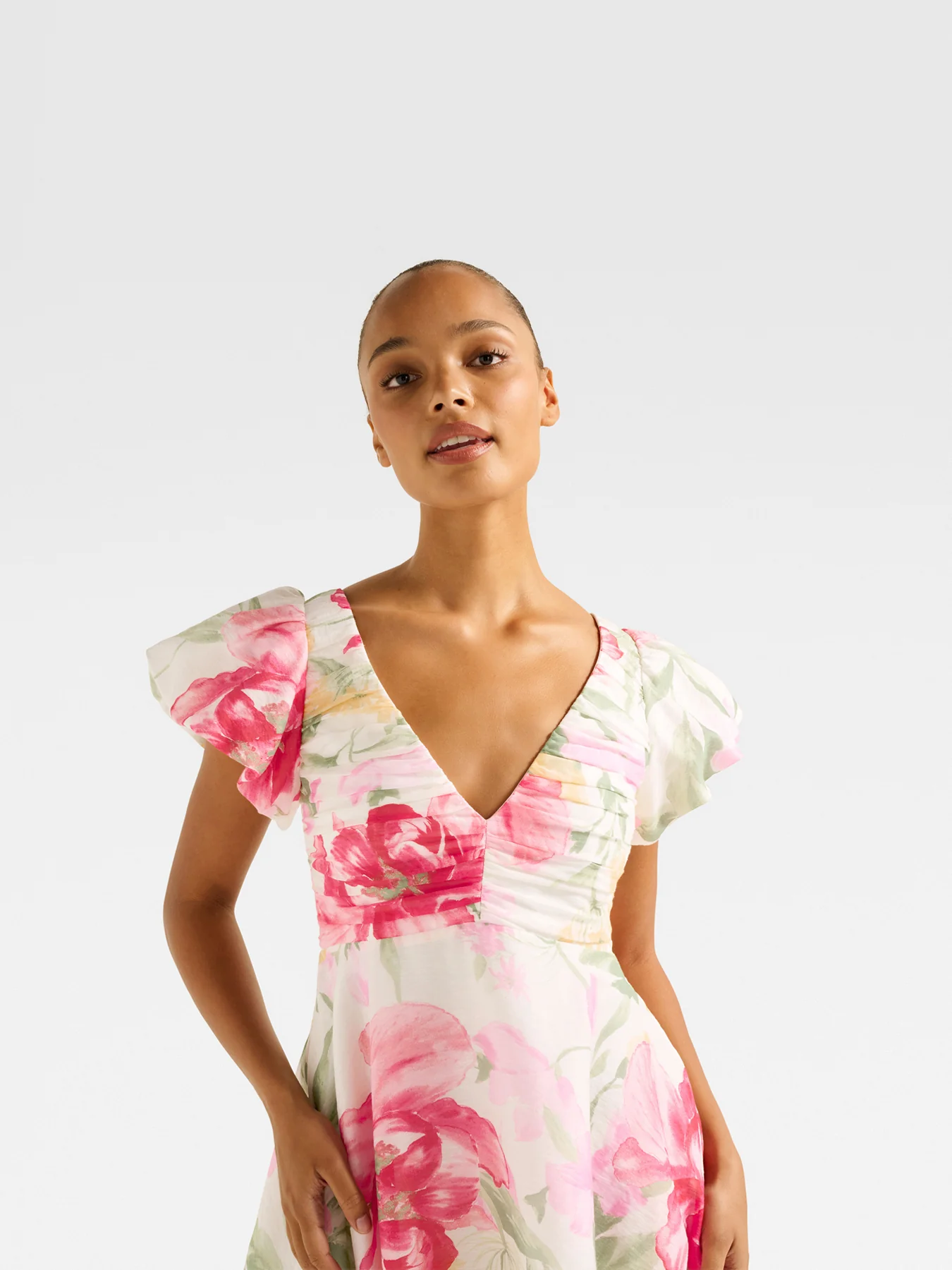 June Ruched V Neck Mini Dress - Image 4