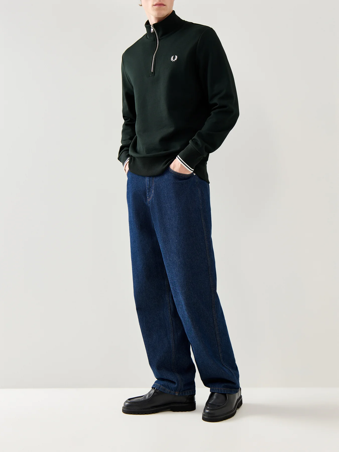 Half Zip Cotton Sweatshirt Black - Image 2