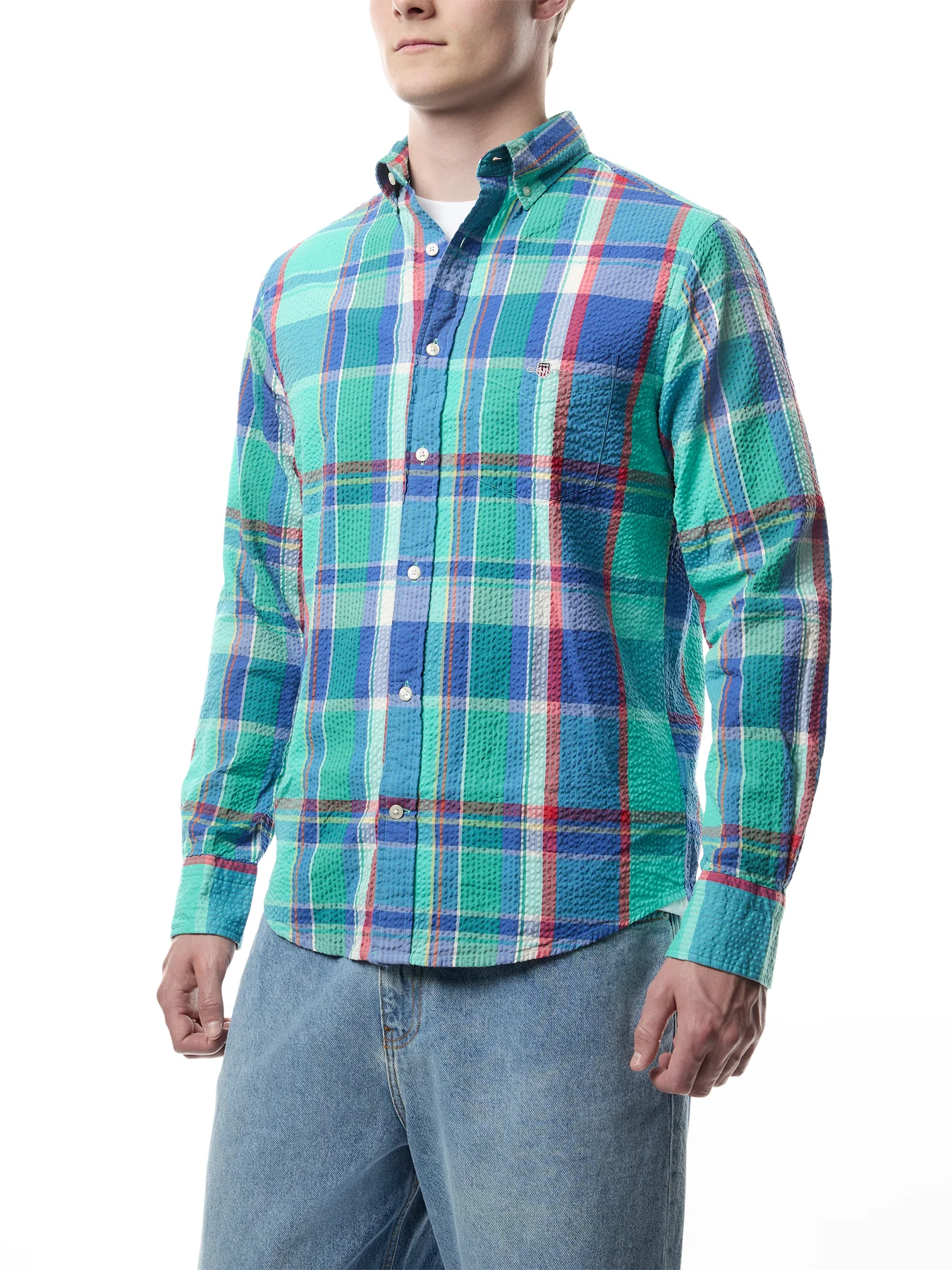 Regular Fit Seersucker Madras Shirt - Image 4