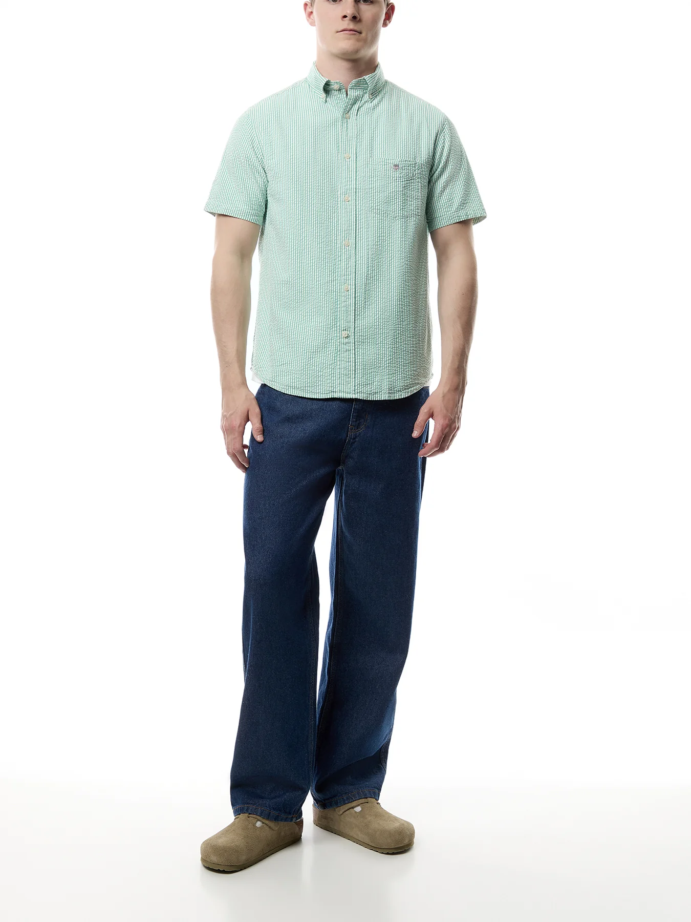 Regular Fit Striped Seersucker Short Sleeve Shirt - Image 2