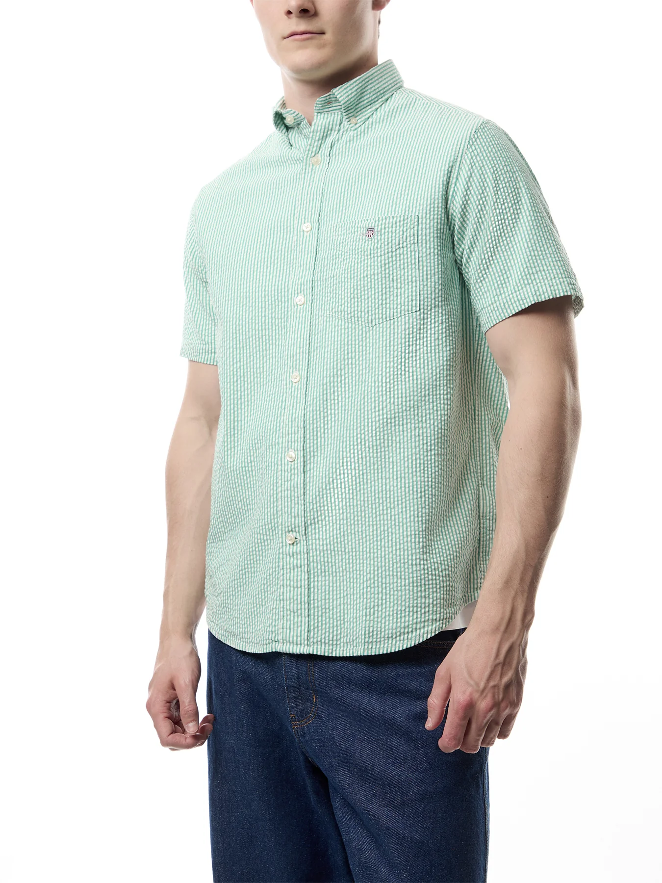 Regular Fit Striped Seersucker Short Sleeve Shirt - Image 4