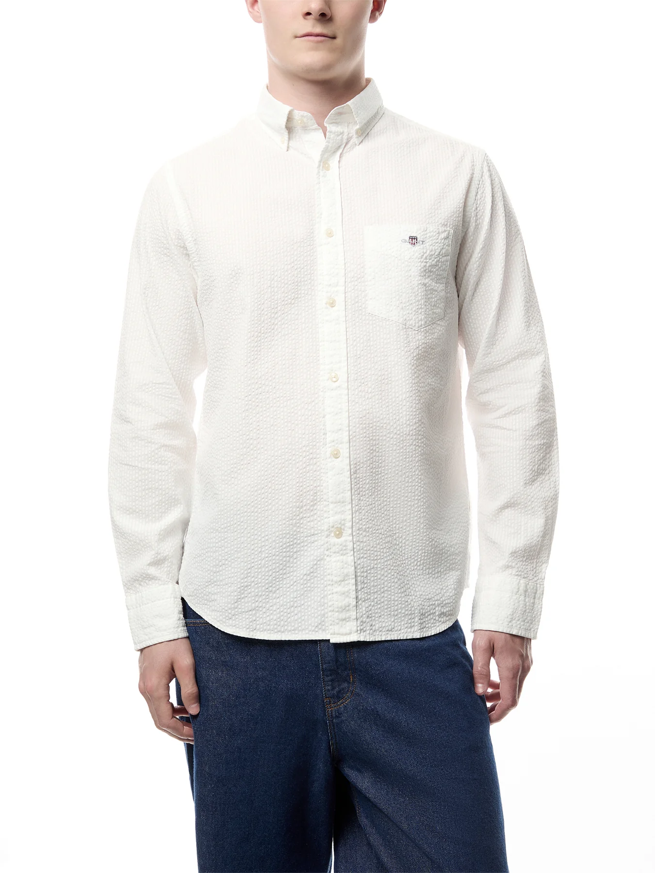 Regular Solid Seersucker Shirt - Image 4