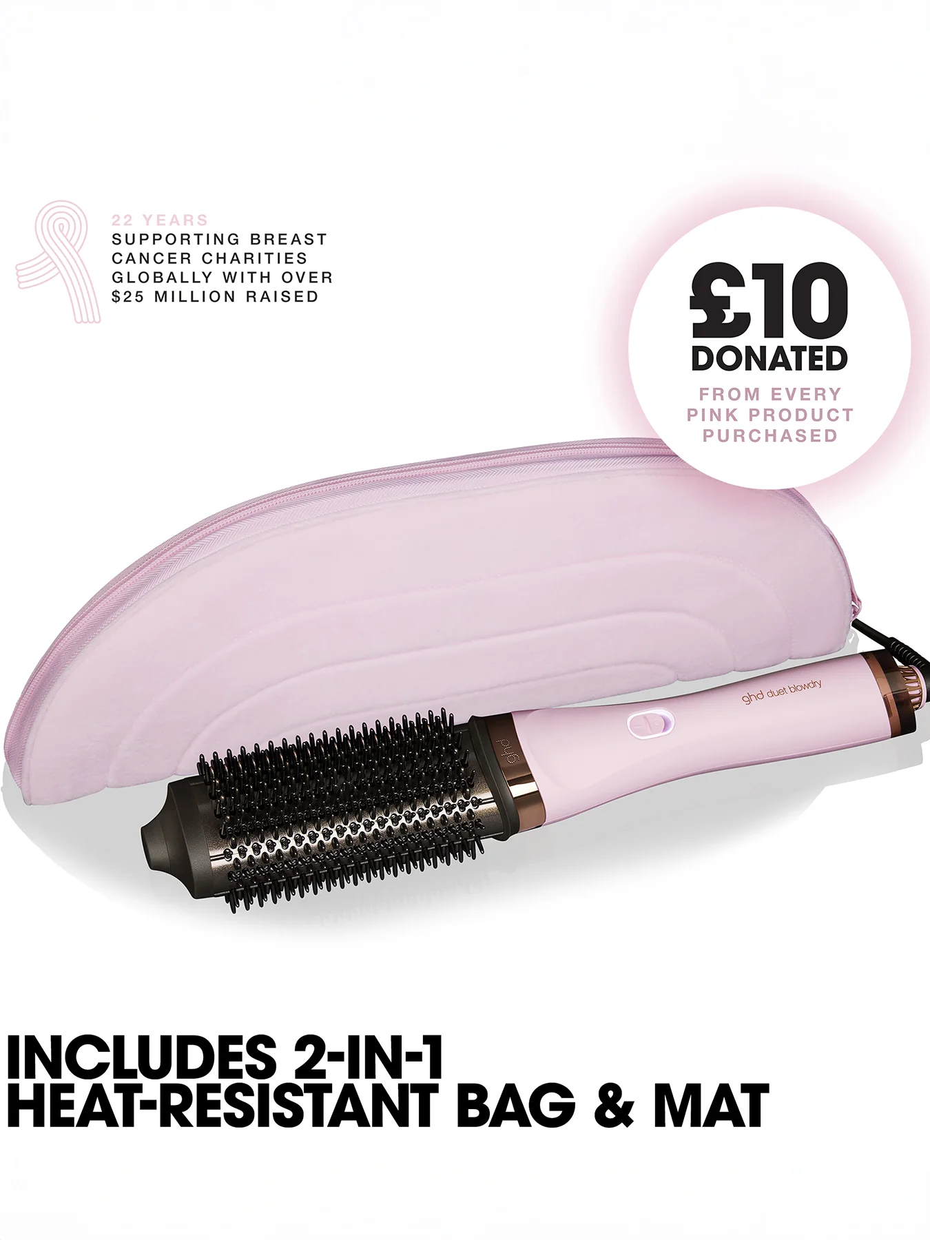 Duet Blowdry Charity Limited Edition Hair Dryer Brush in Pink Sorbet - Image 2