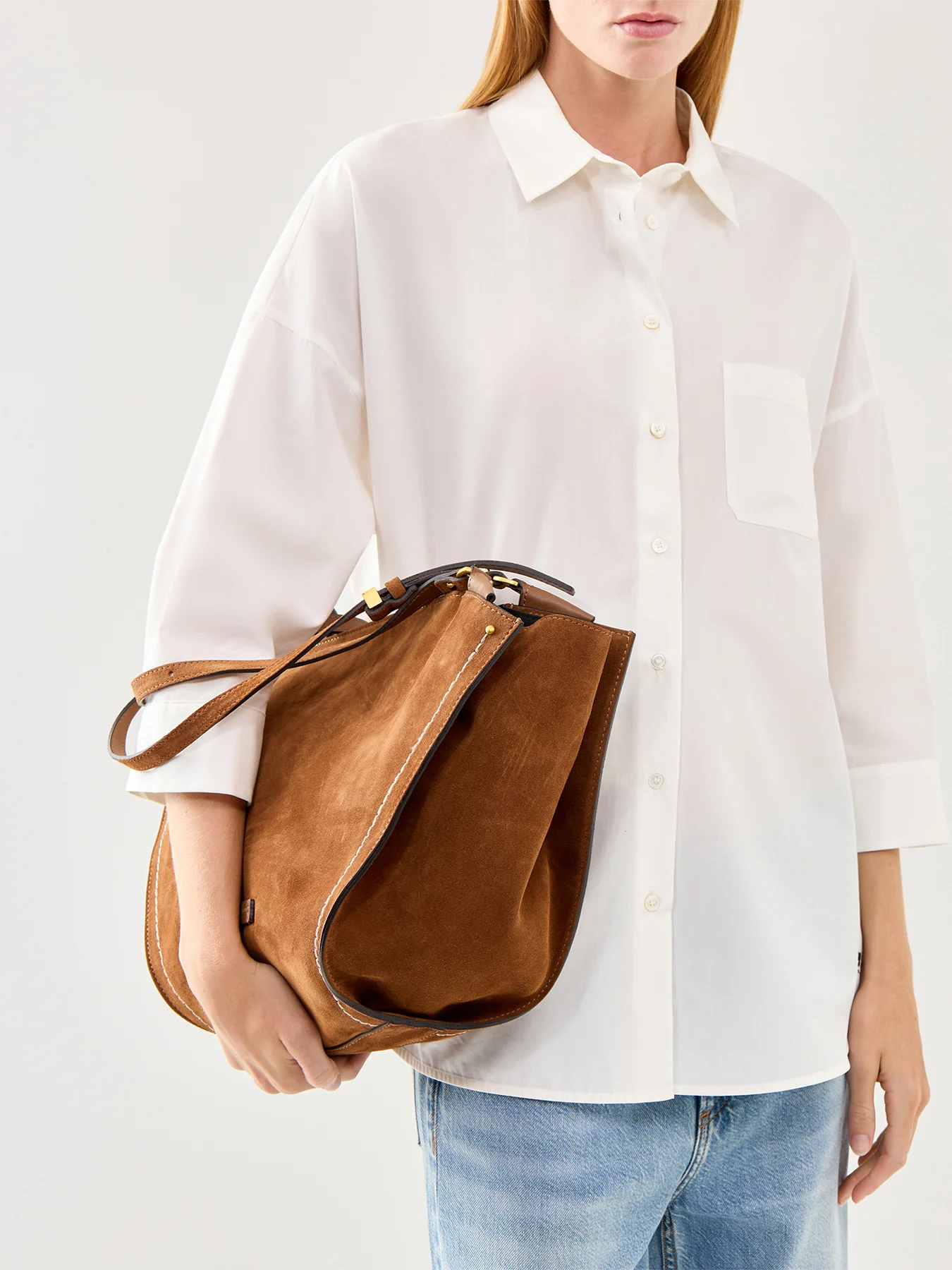 Bloom Suede Shoulder Tote Cognac - Image 2