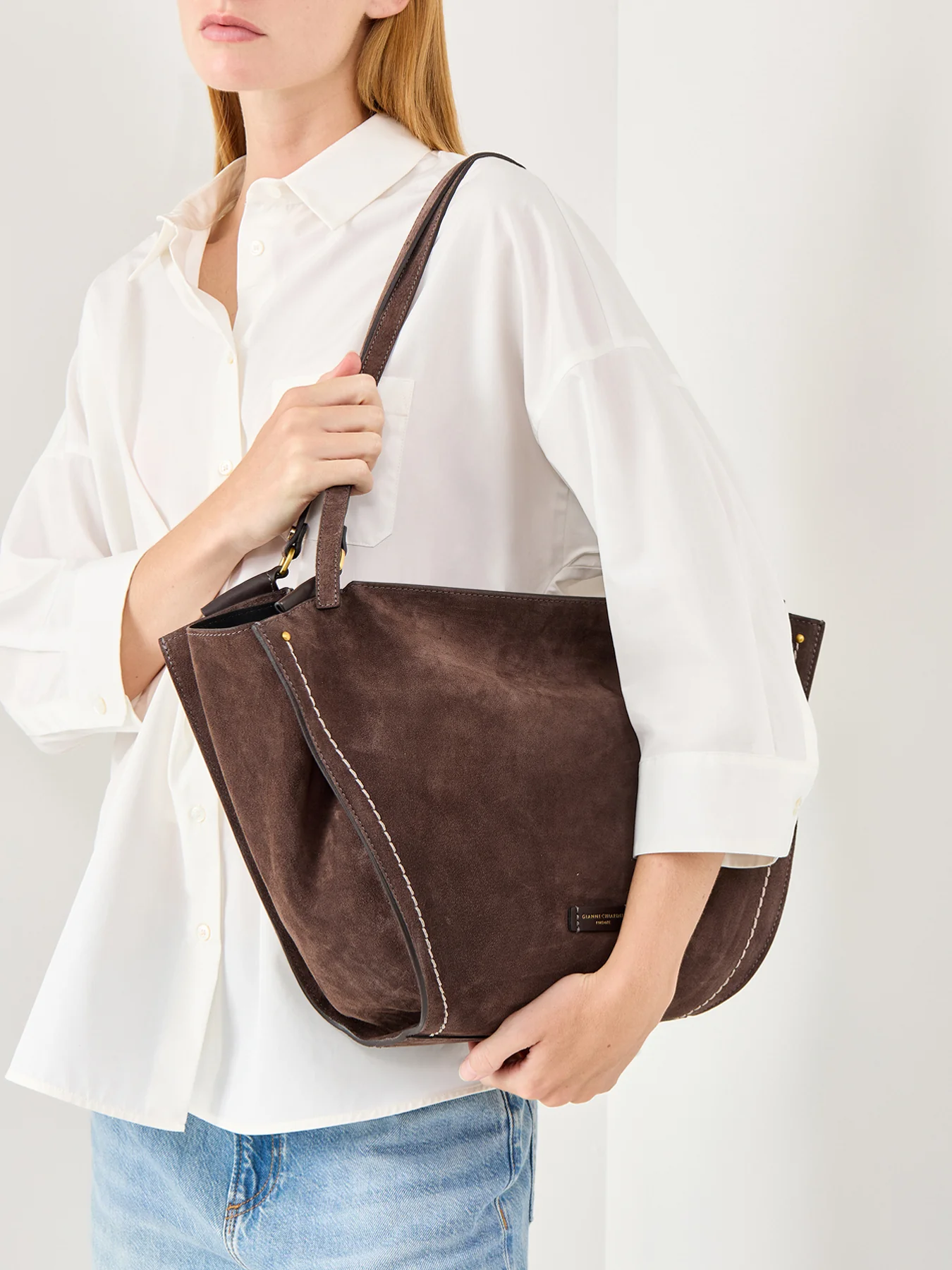 Bloom Suede Shoulder Tote Moka - Image 2