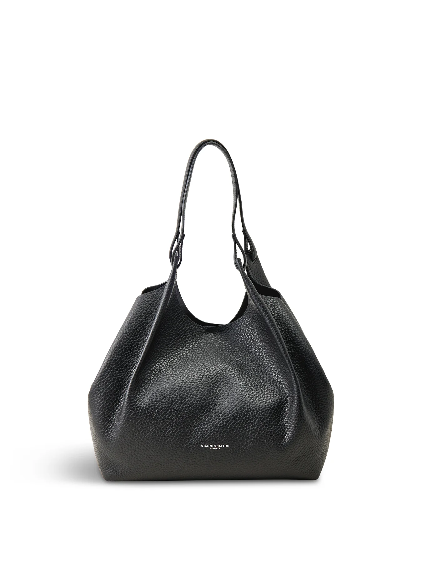 Dua Large Leather Shoulder Tote Black