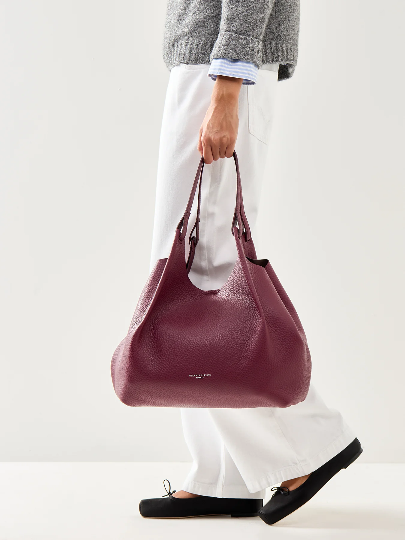Dua Large Shoulder Leather Tote Bag Berry Wine - Image 2