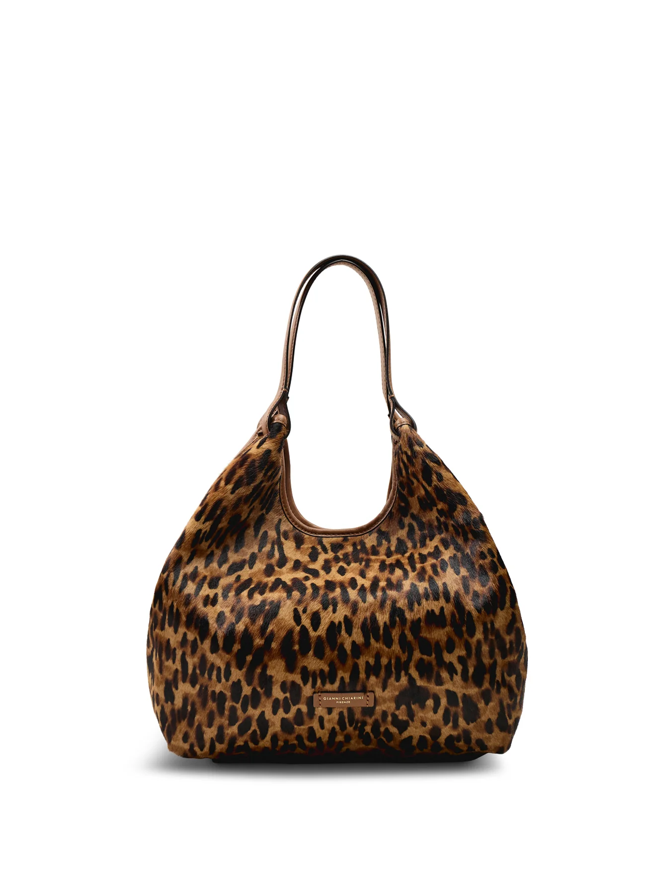 Dua Lynx Large Leather Shoulder Tote Leopard