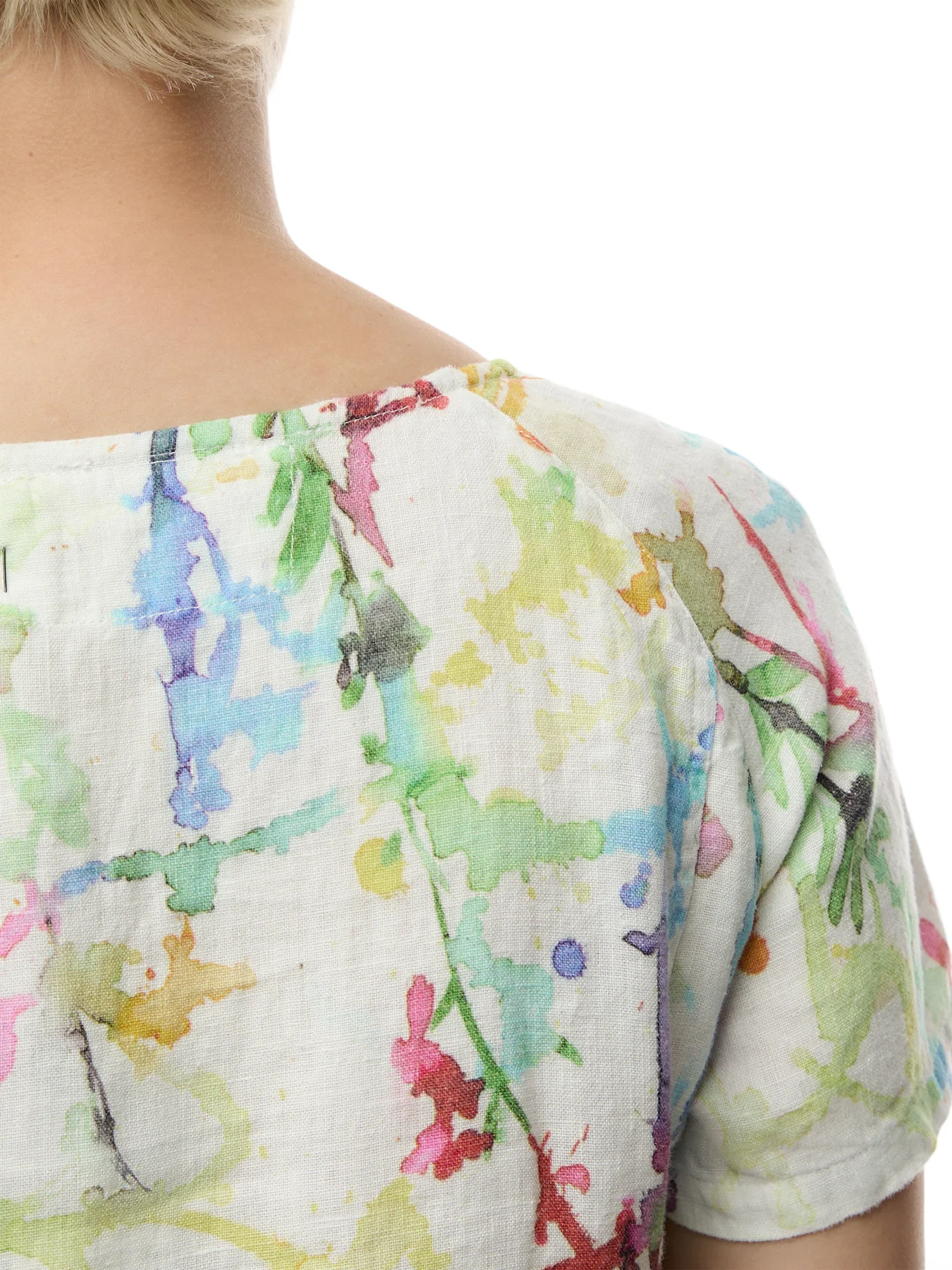 Short Sleeve A Line Printed Linen Dress - Image 3