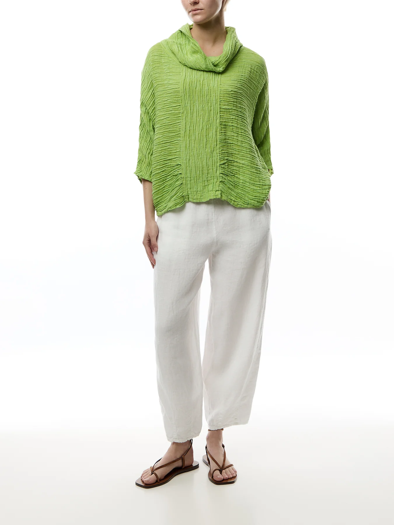 Silk Crinkle Cowl Neck Top - Image 2