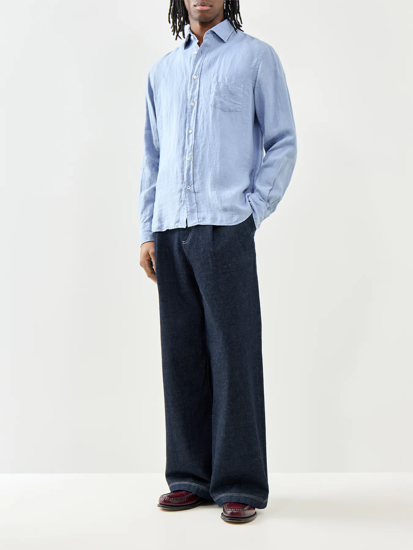 Patterned Linen Shirt Blue - Image 2