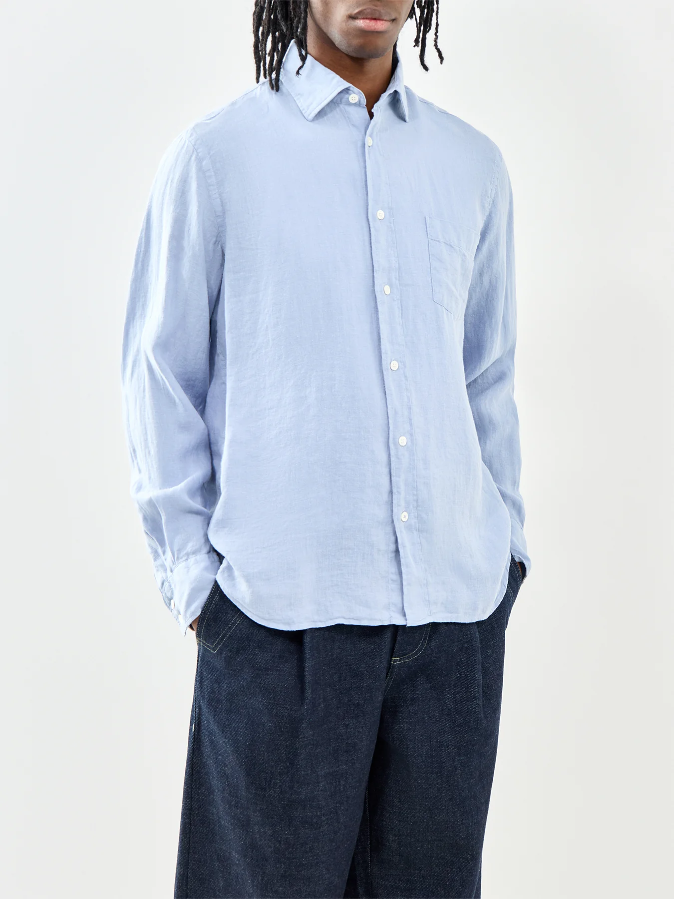 Patterned Linen Shirt Blue - Image 4