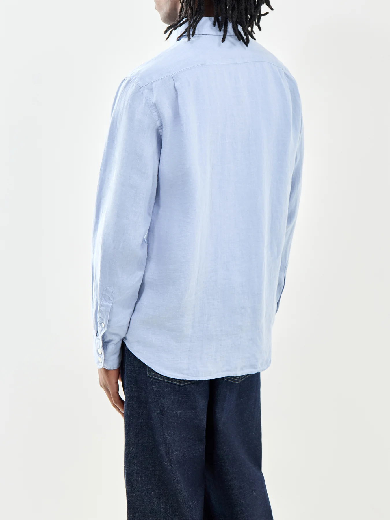 Patterned Linen Shirt Blue - Image 5