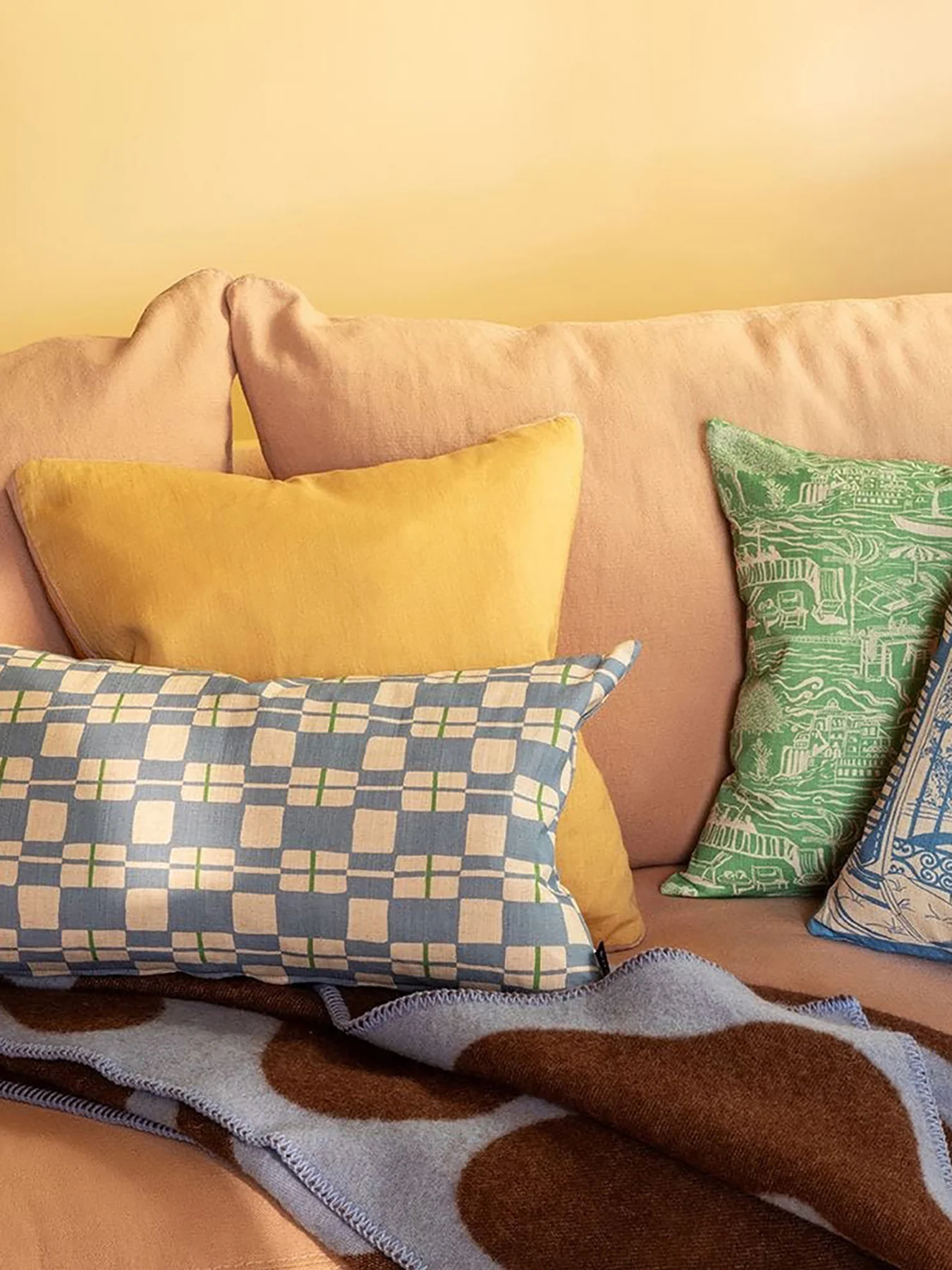 Limited Edition Linen Cushion Light Yellow & Toffee 45 x 45 cm - Image 2