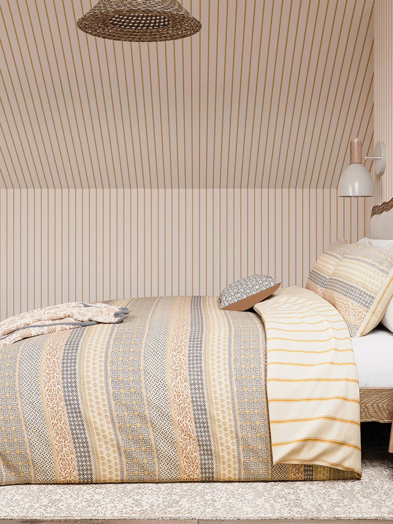 Graphite/Copper Folk Stripe Cover Set King
