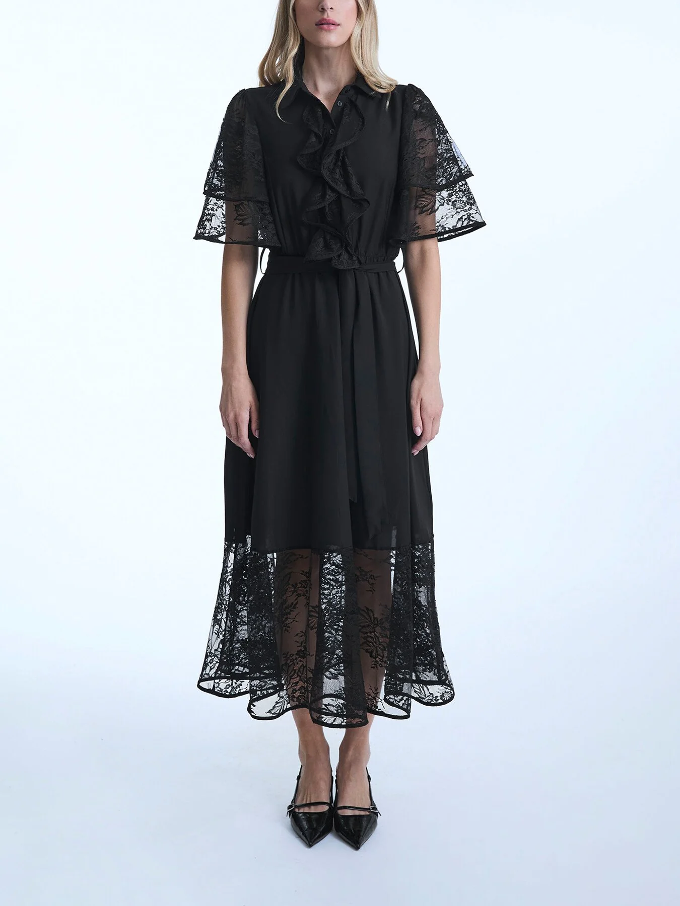 Lace Detail Front Ruffle Midi Dress - Image 2