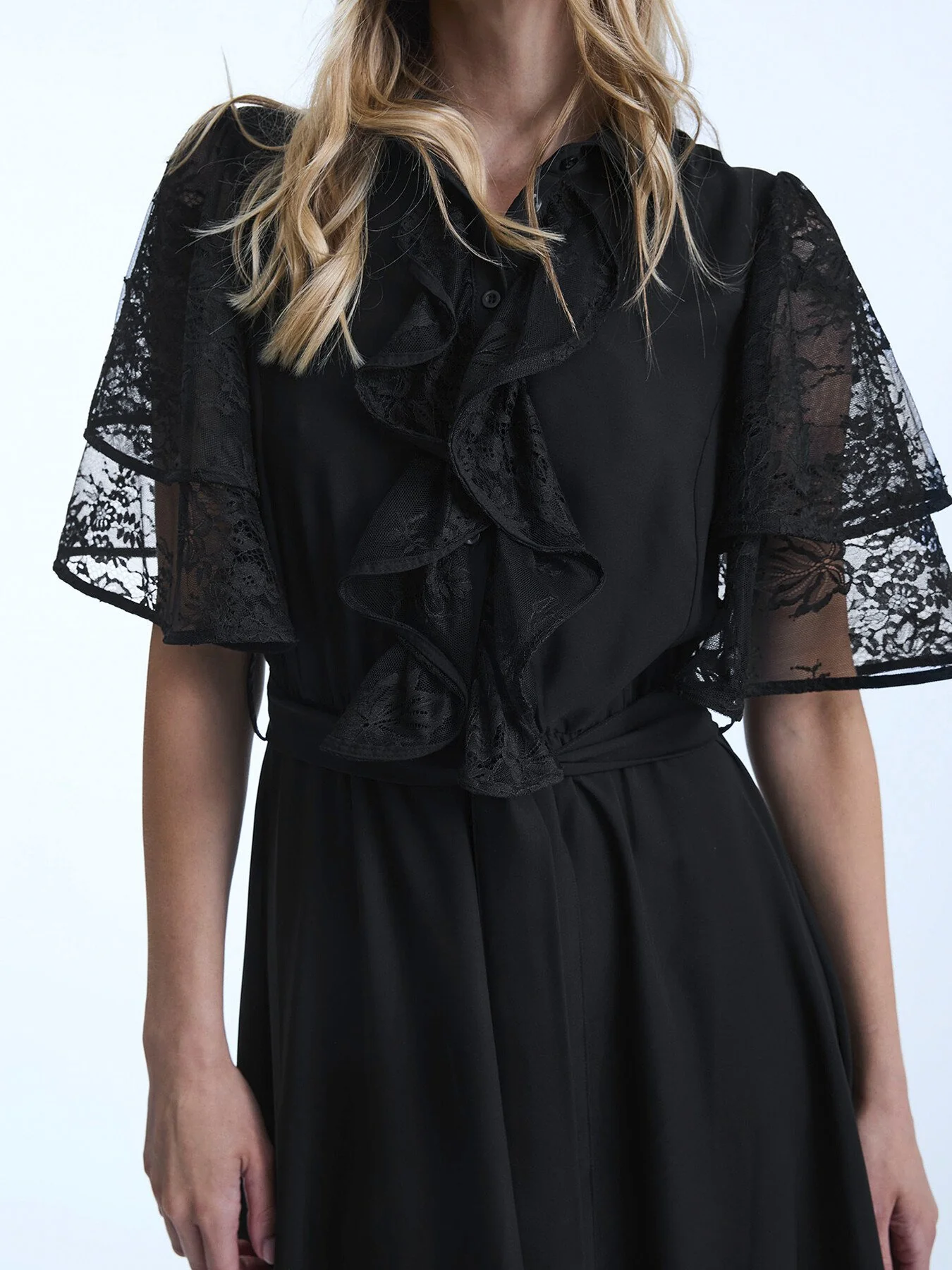 Lace Detail Front Ruffle Midi Dress - Image 3