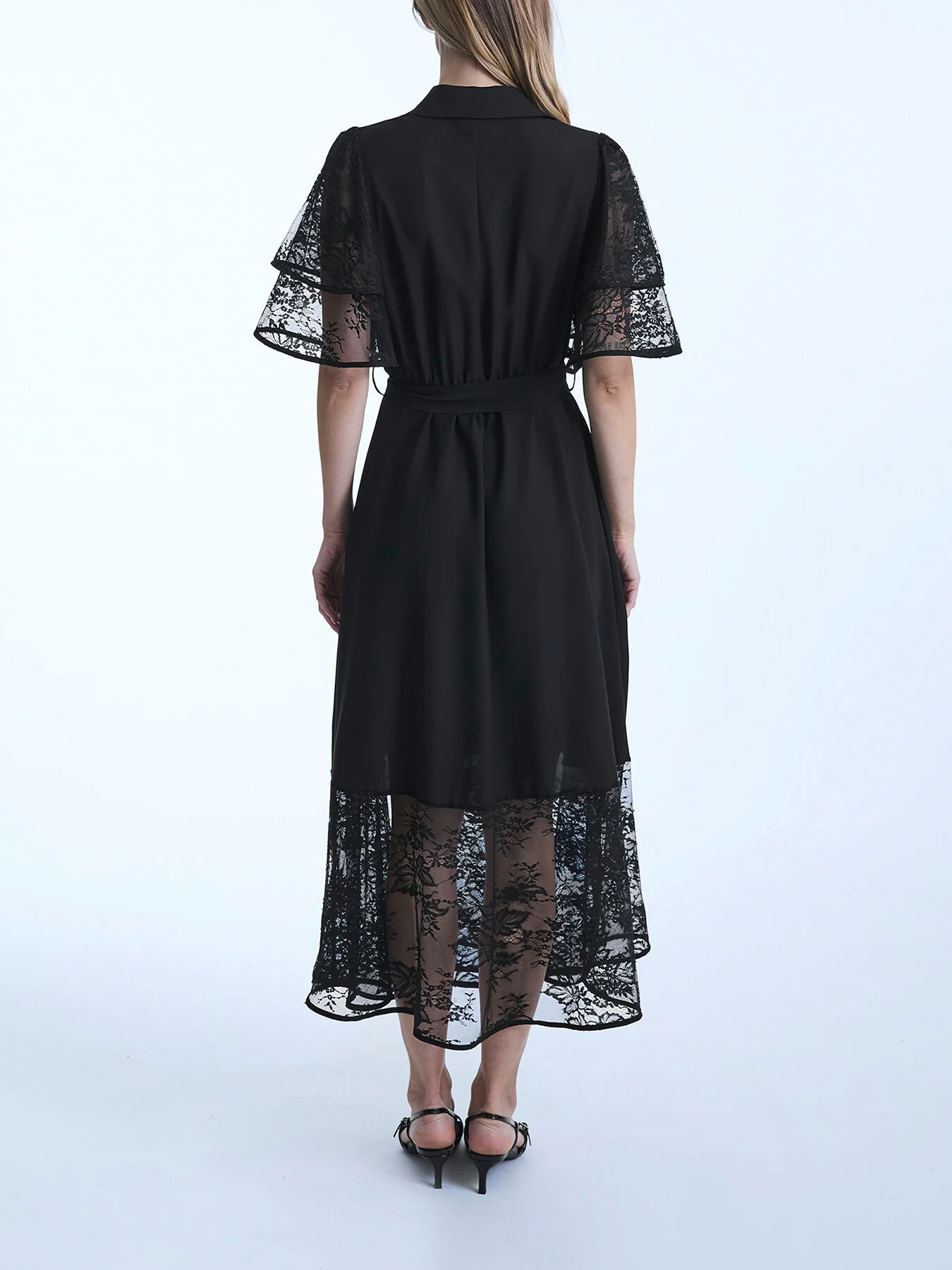 Lace Detail Front Ruffle Midi Dress - Image 4