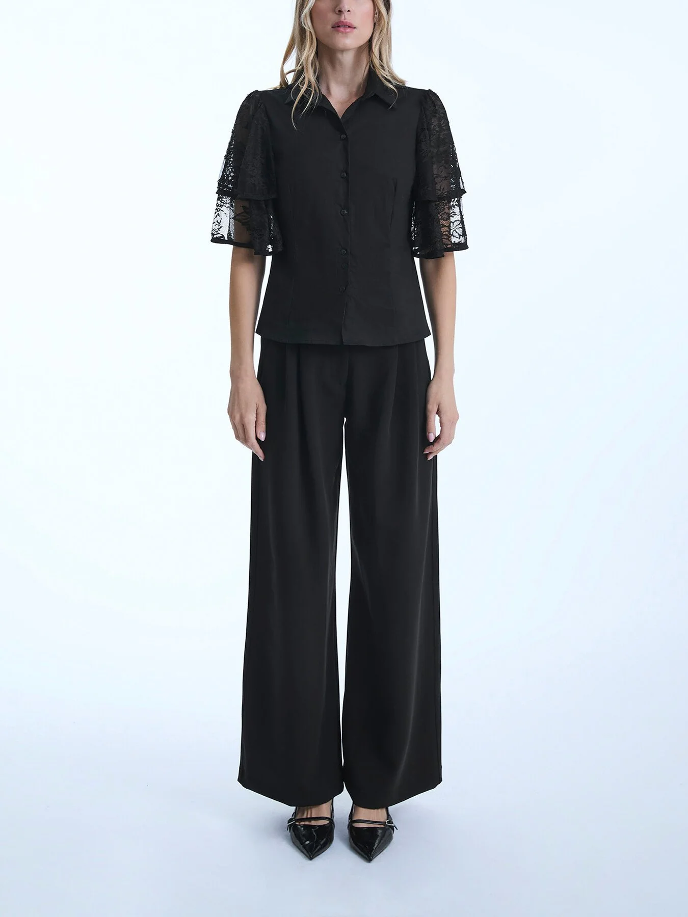 Lace Frill Short Sleeve Shirt - Image 2