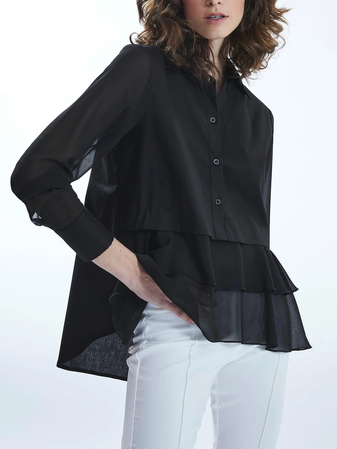 Sheer Sleeve Ruffle Shirt - Image 4