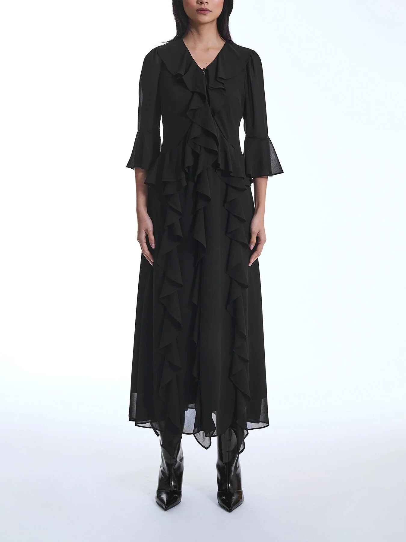 V-Neck Ruffle Dress - Image 2