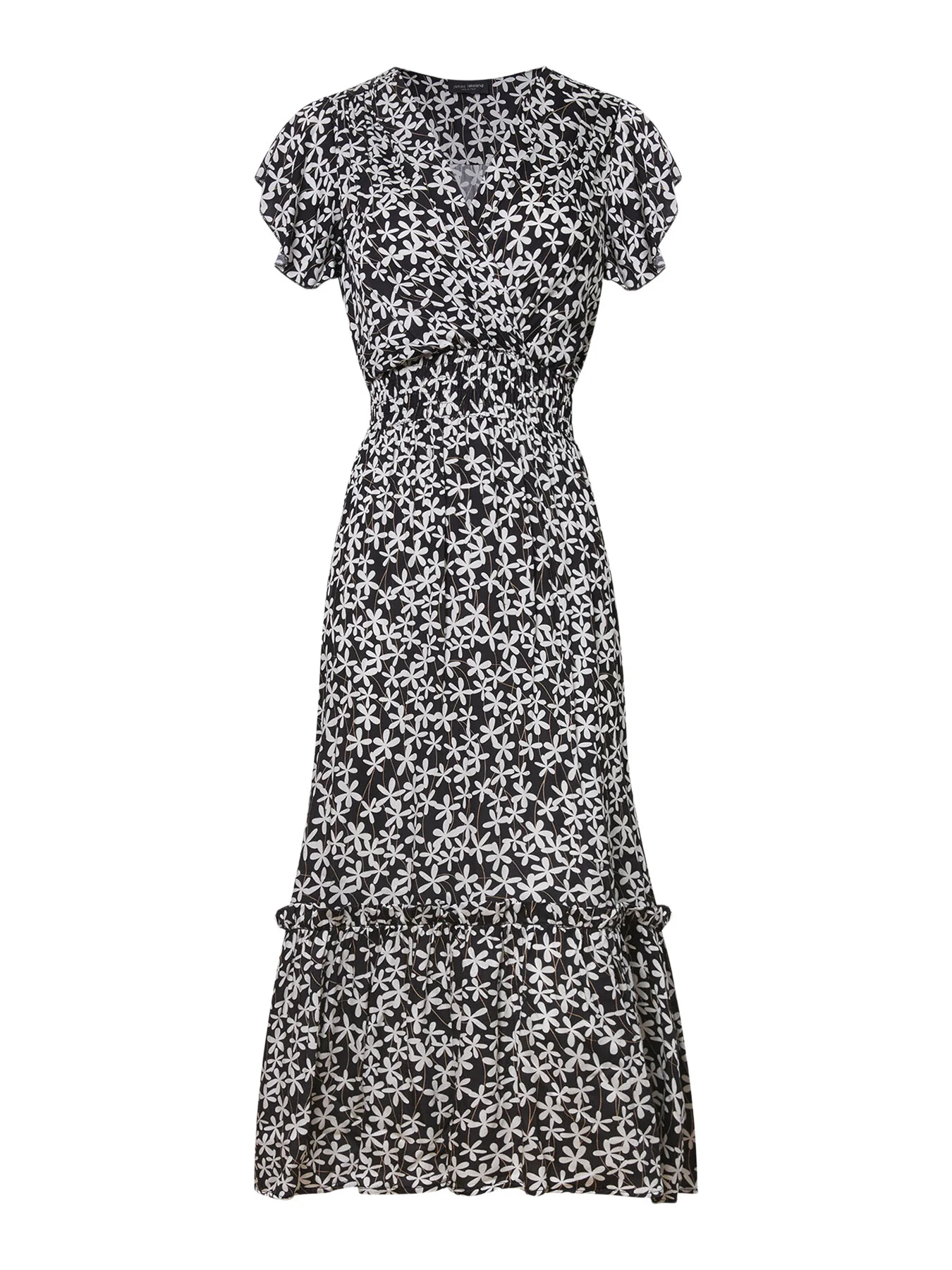 V-neck Ruffle Sleeve Midi Dress