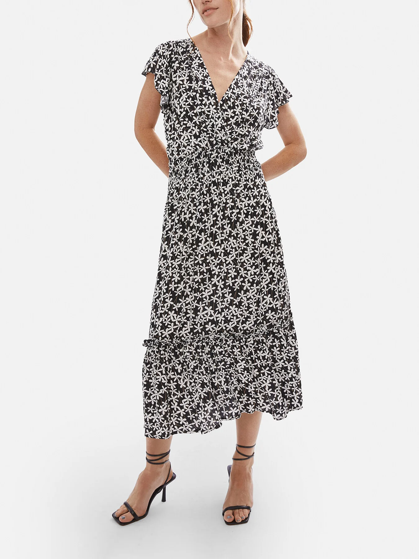 V-neck Ruffle Sleeve Midi Dress - Image 4