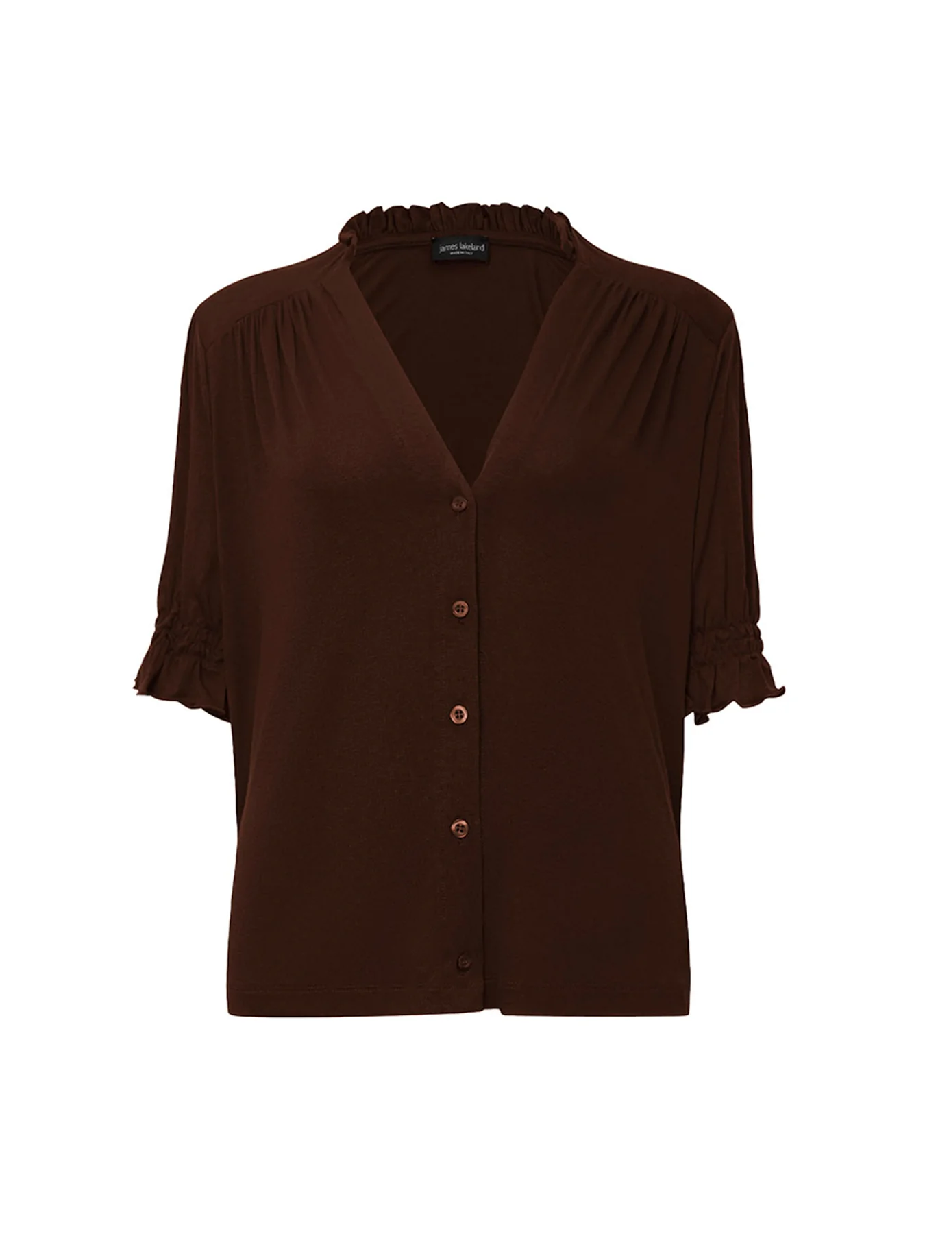 V-Neck Jersey Blouse Brown