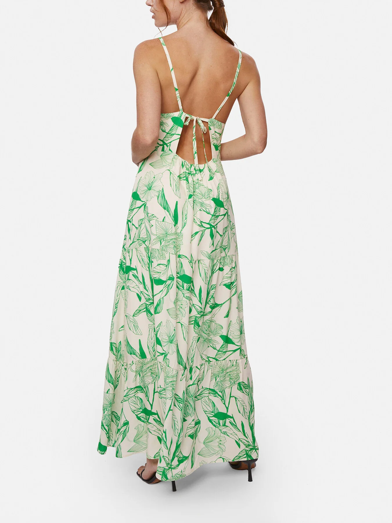 Open Back Print Tiered Midi Dress - Image 2