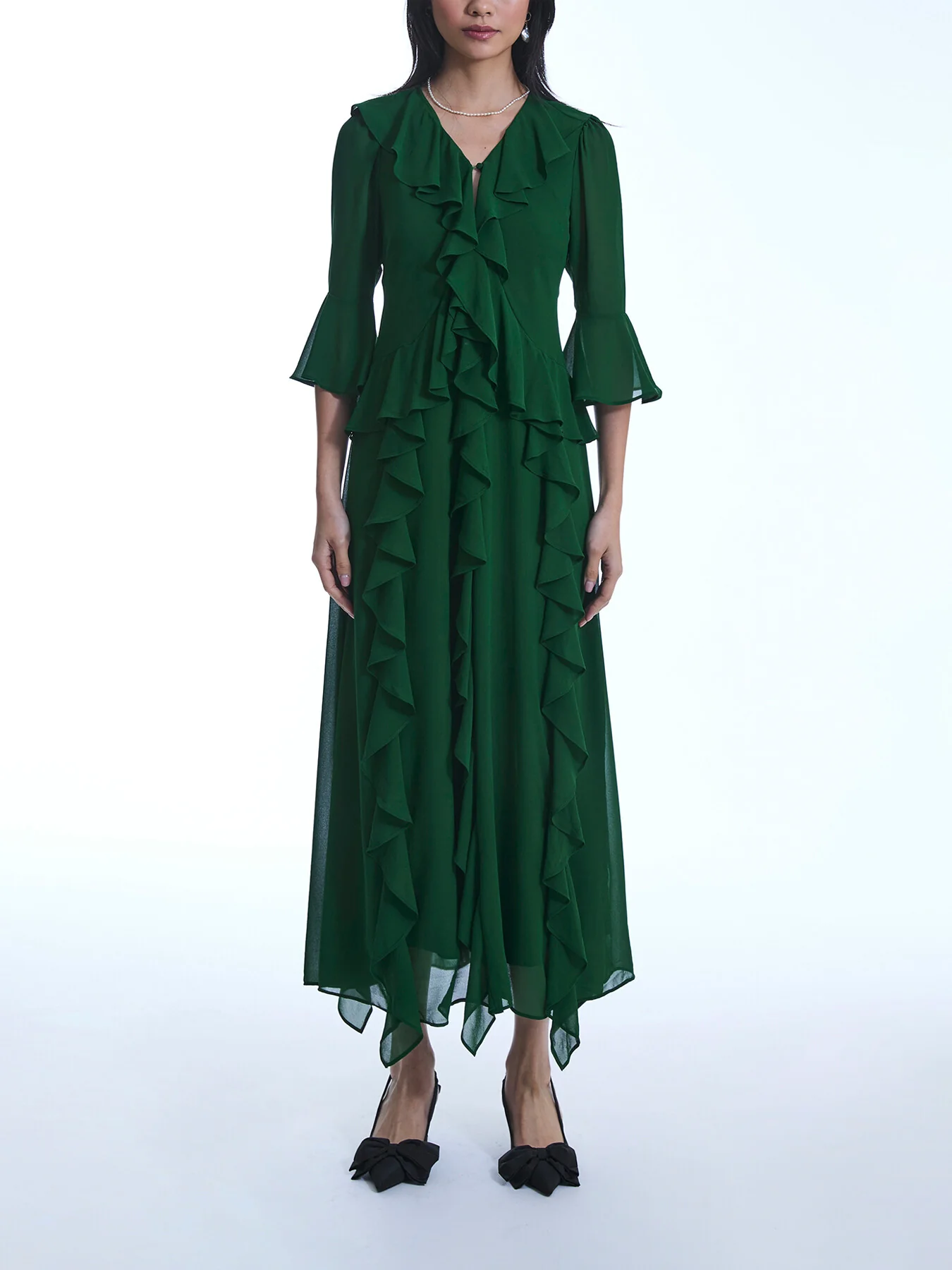 V-Neck Ruffle Dress - Image 2