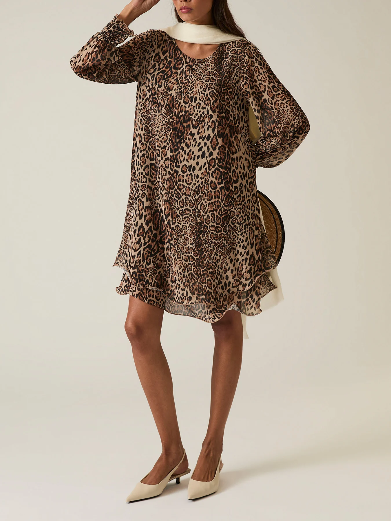 Leopard Wave Hem Midi Dress Brown - Image 2