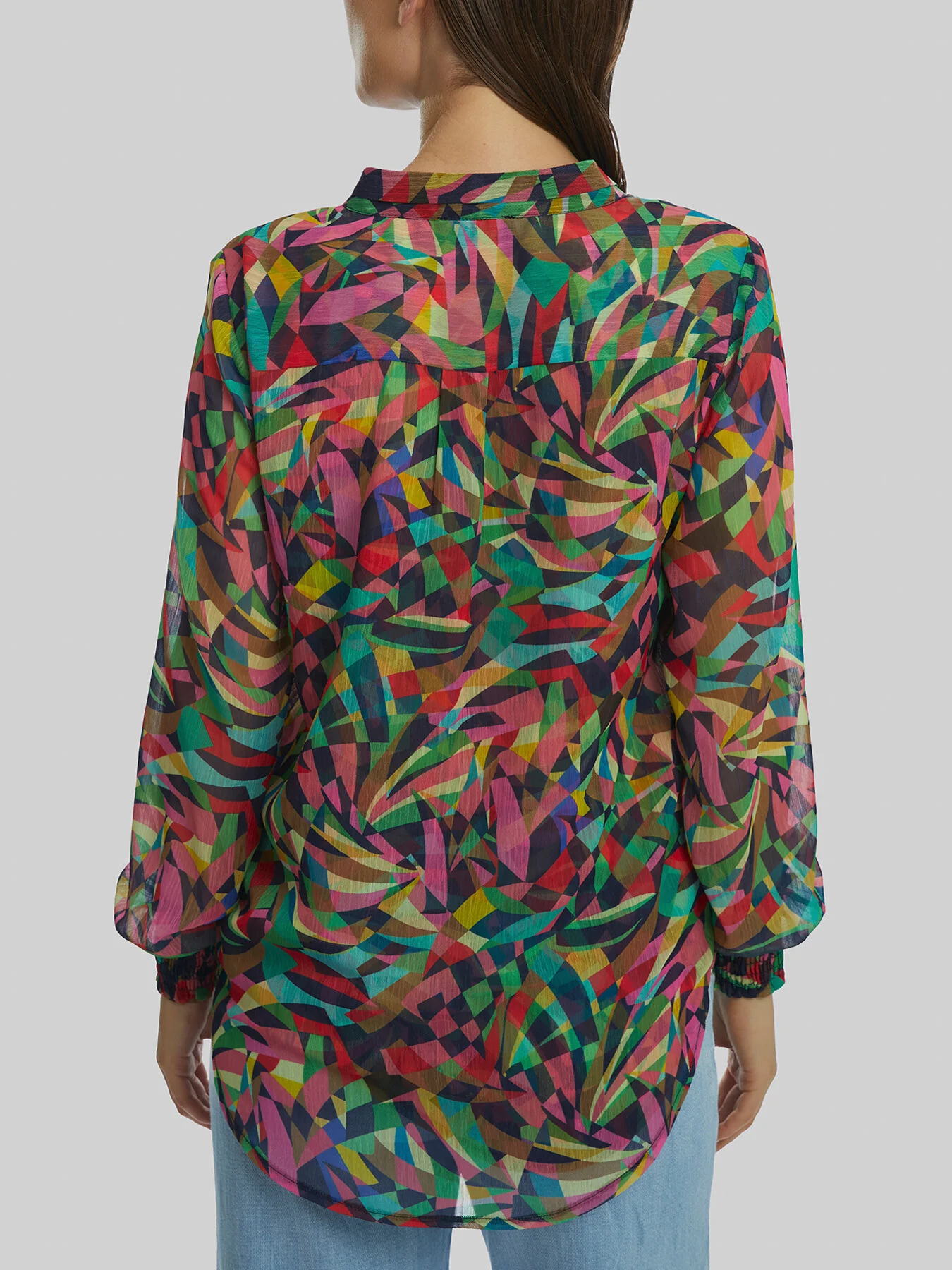 Abstract Print Mandarin Collar Blouse - Image 2