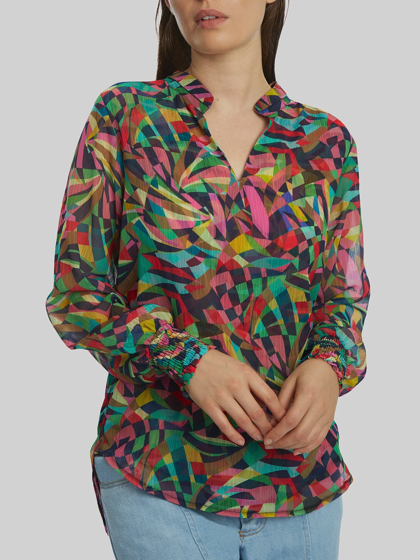 Abstract Print Mandarin Collar Blouse - Image 4