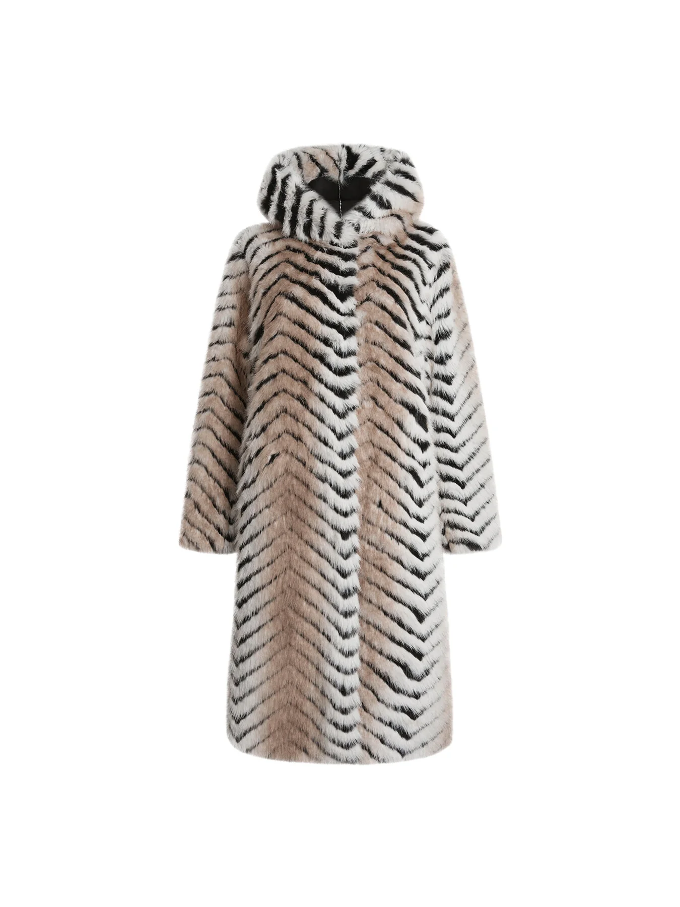 Faux Fox Belted Long Coat