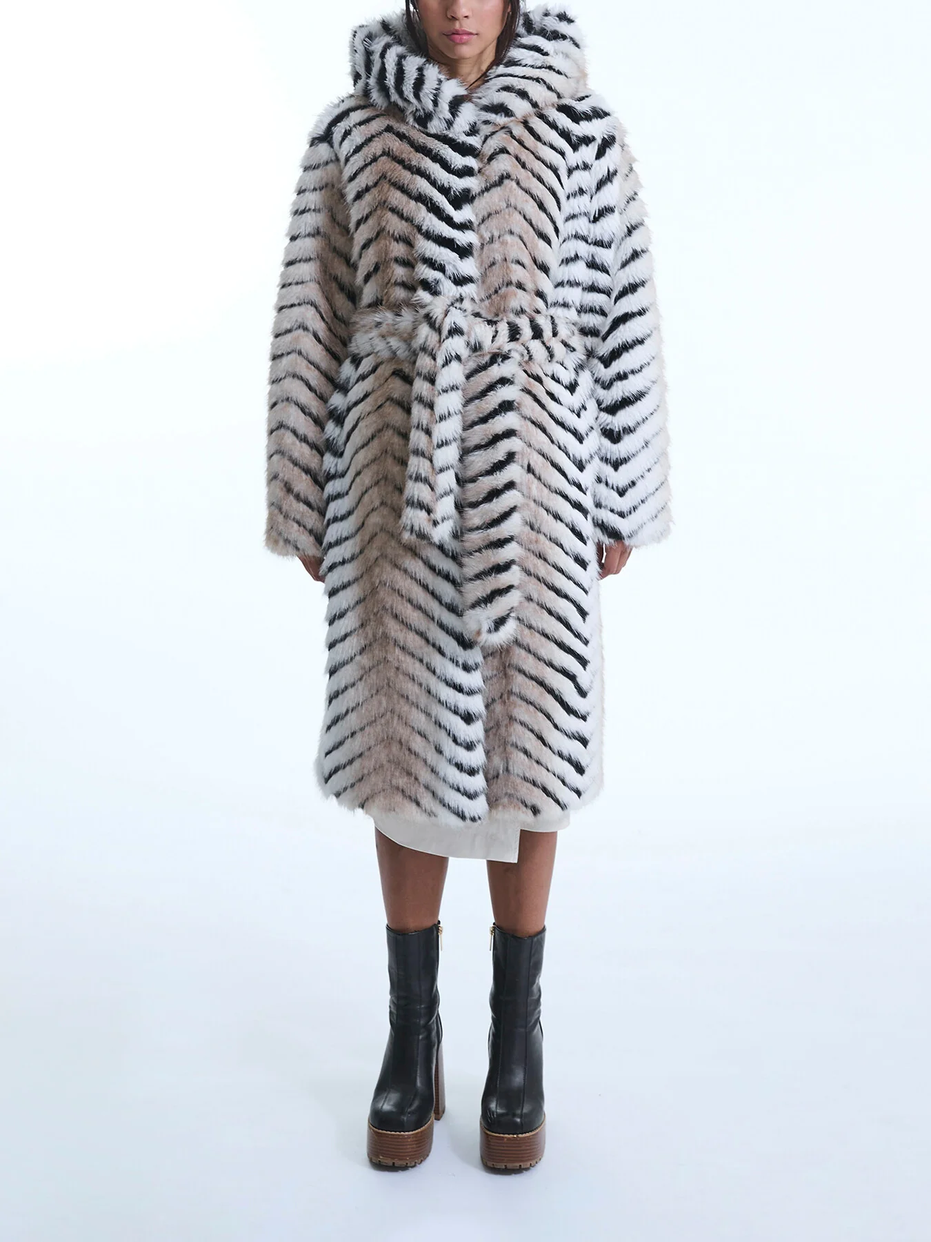 Faux Fox Belted Long Coat - Image 2