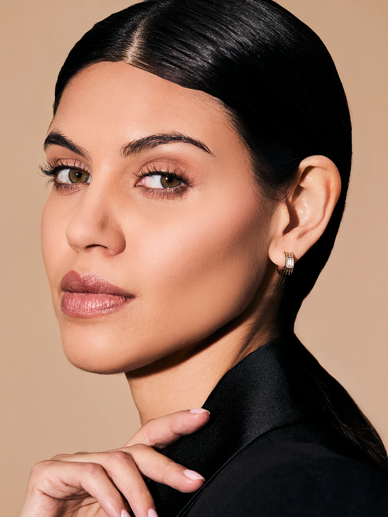 Gold-Plated Stone Ribbed Hoop Earrings - Image 2