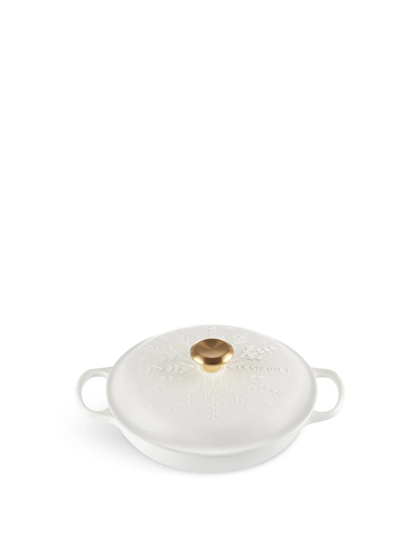 Cast Iron Shallow Casserole Snowflake Relief