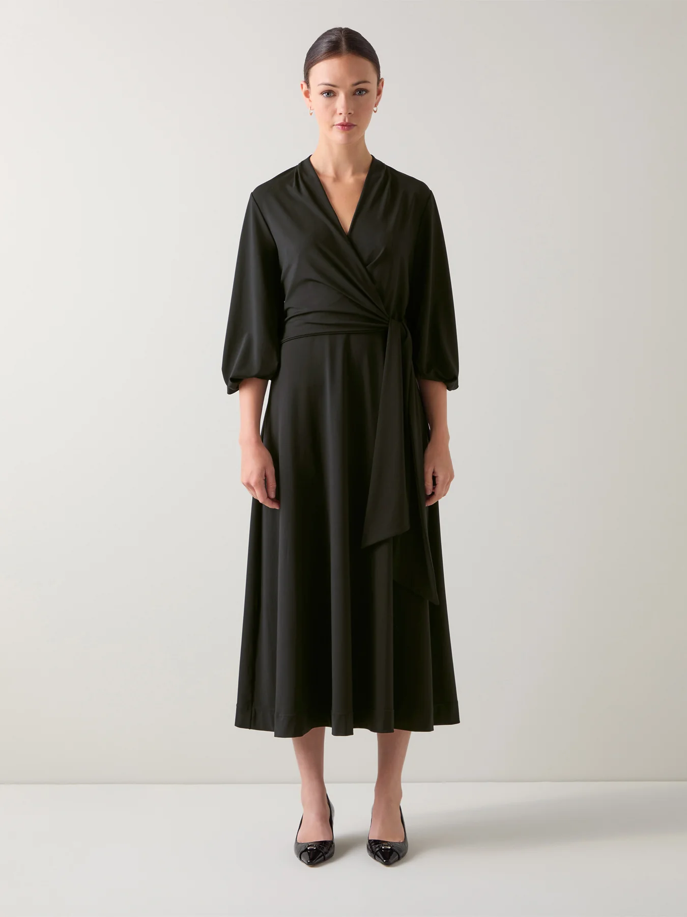 Aiper Black Polyester V-neck Jersey Dress with Tie Front - Image 2