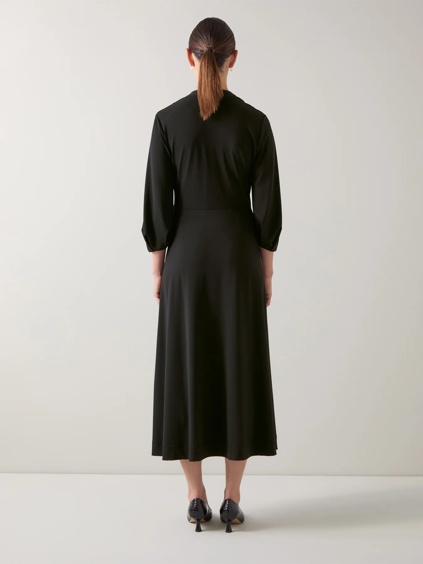 Aiper Black Polyester V-neck Jersey Dress with Tie Front - Image 4