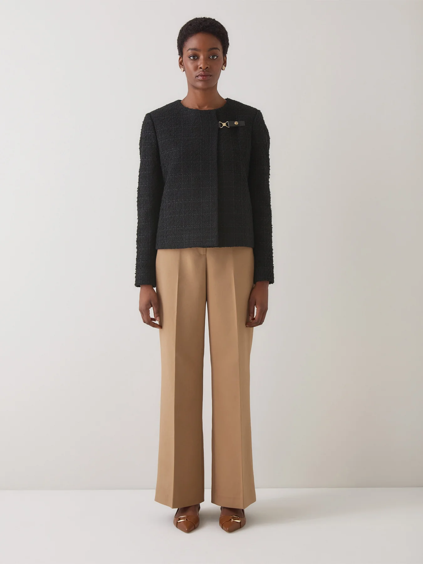 Arden Black Tweed Recycled Fabric Buckle Detail Jacket - Image 2