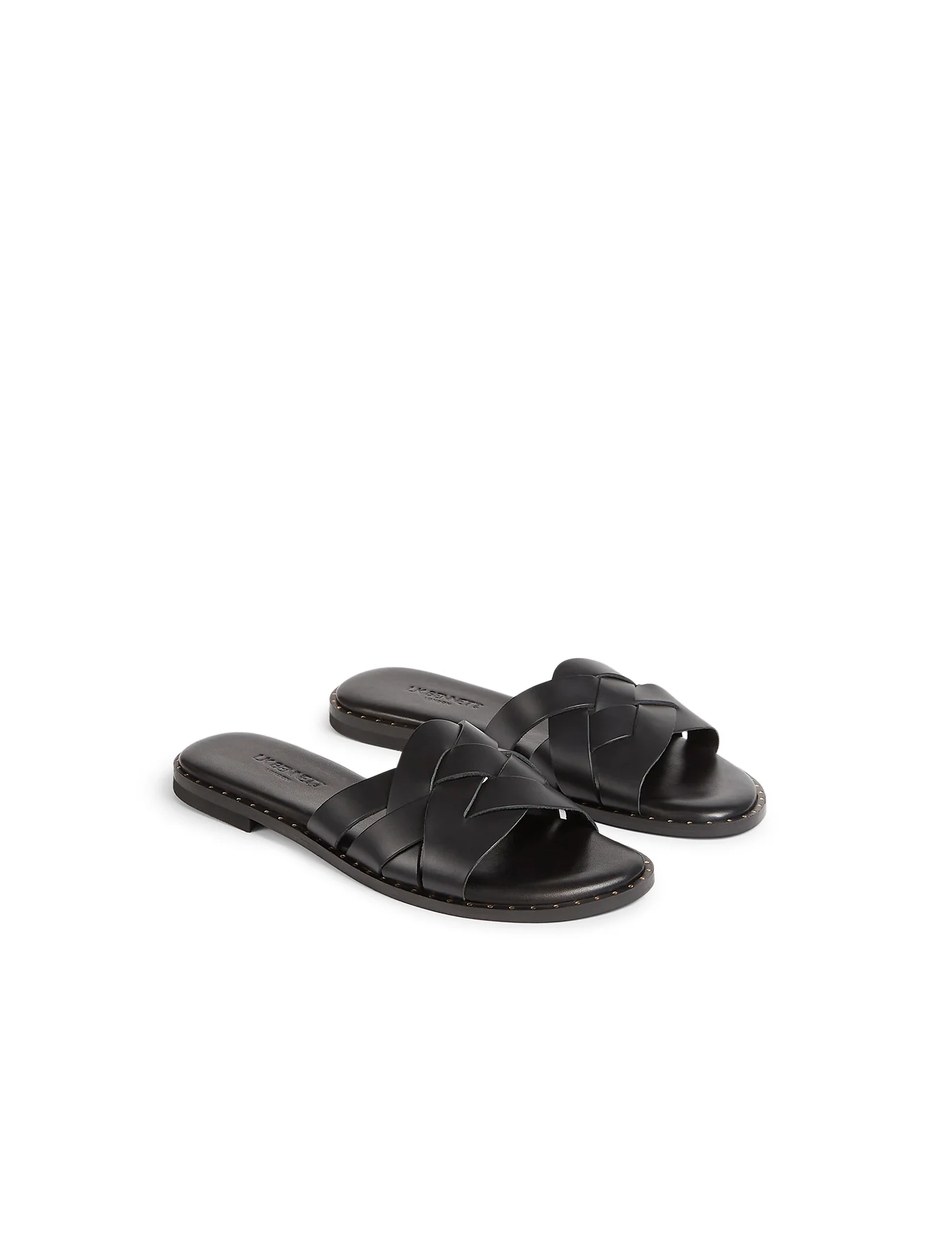 Black Amara Black Leather Flat Sliders - Image 2
