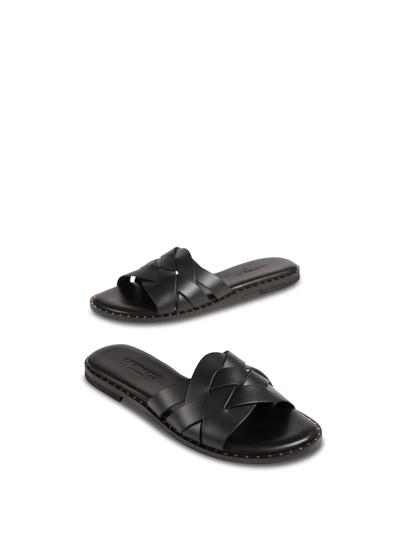 Black Amara Black Leather Flat Sliders - Image 3