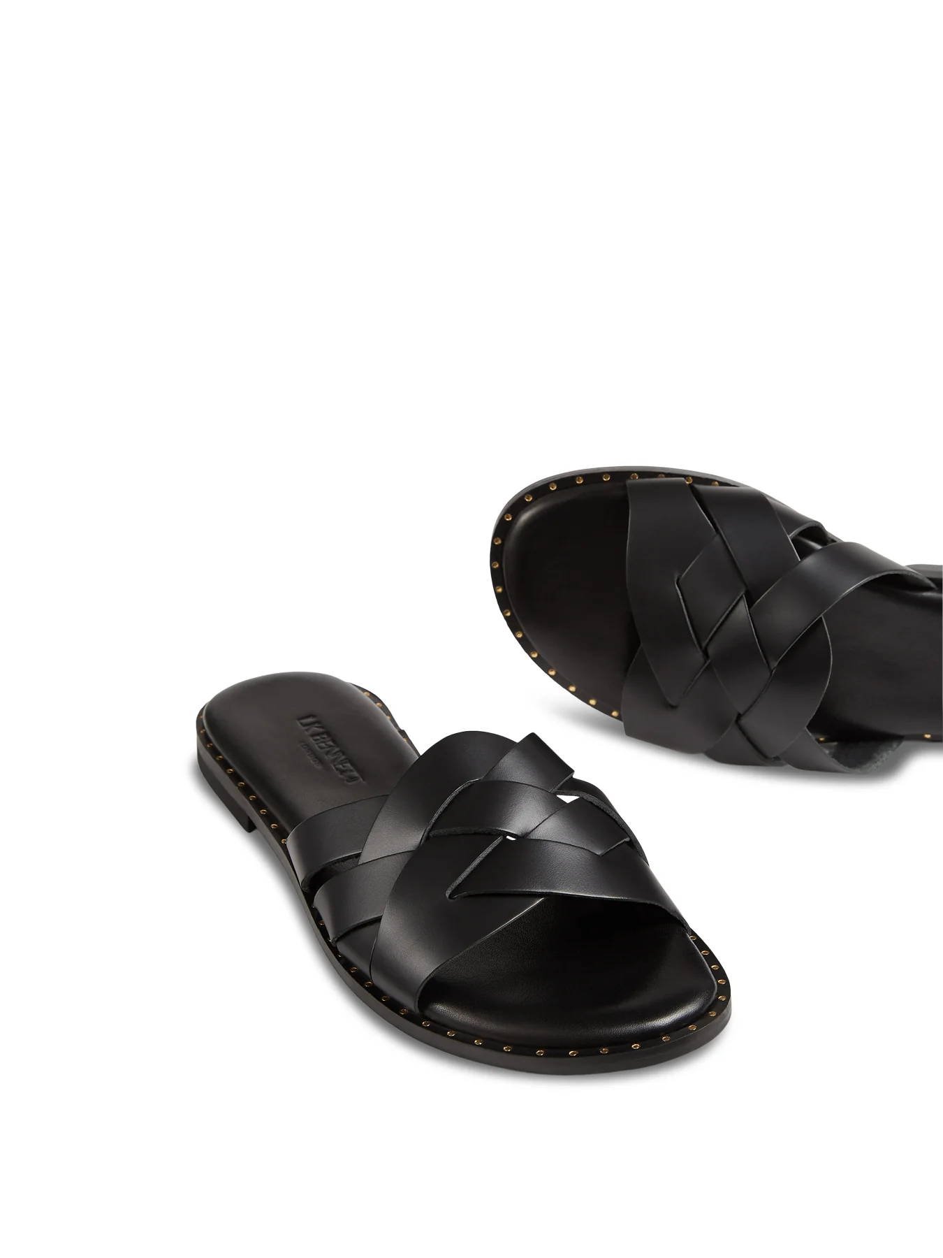 Black Amara Black Leather Flat Sliders - Image 4