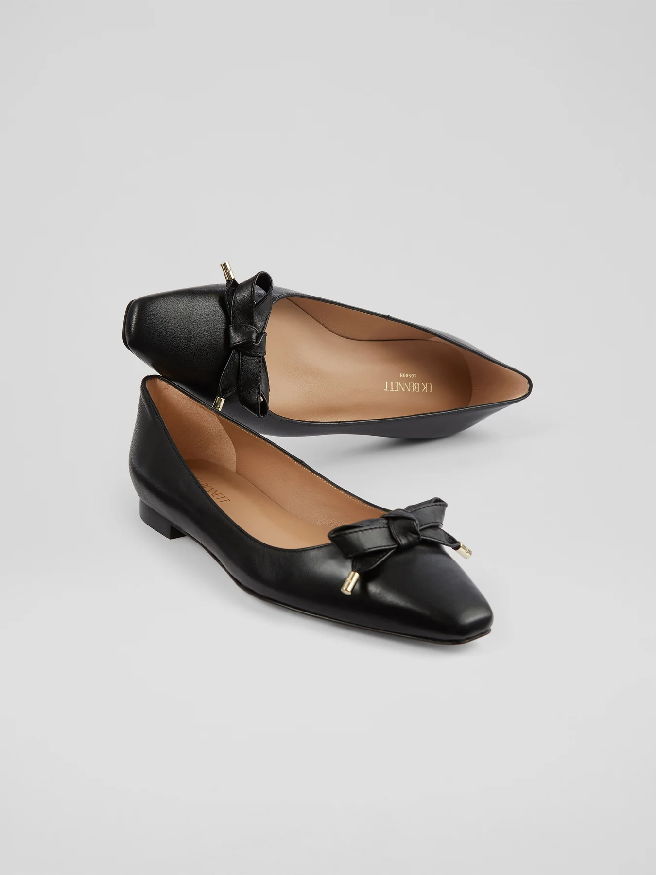 Black Mabel Black Nappa Leather Eyelet Bow Flat - Image 2