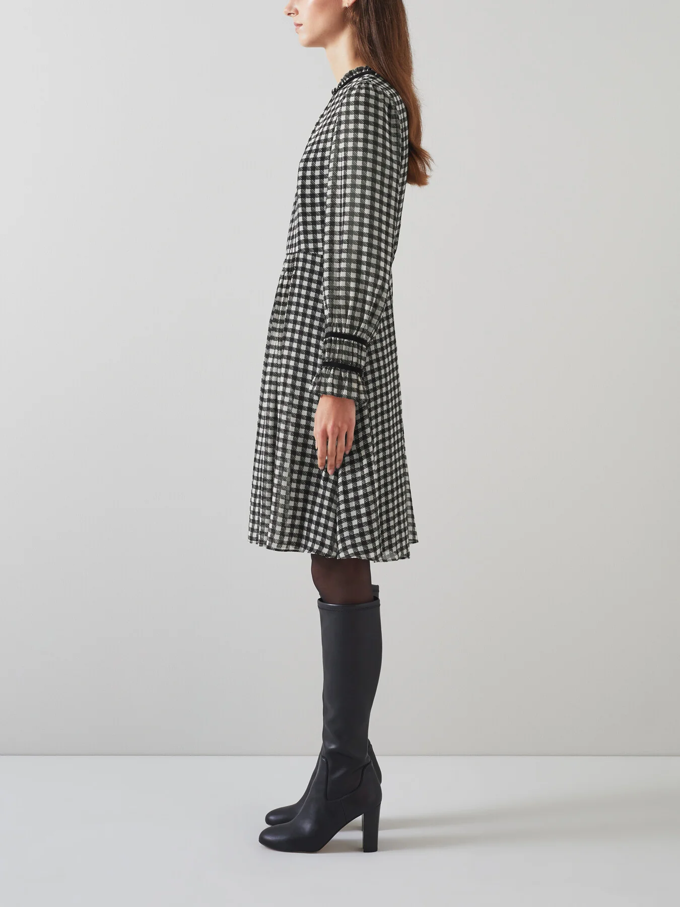 Verity & Cream Gingham Printed Dress With Velvet - Image 2
