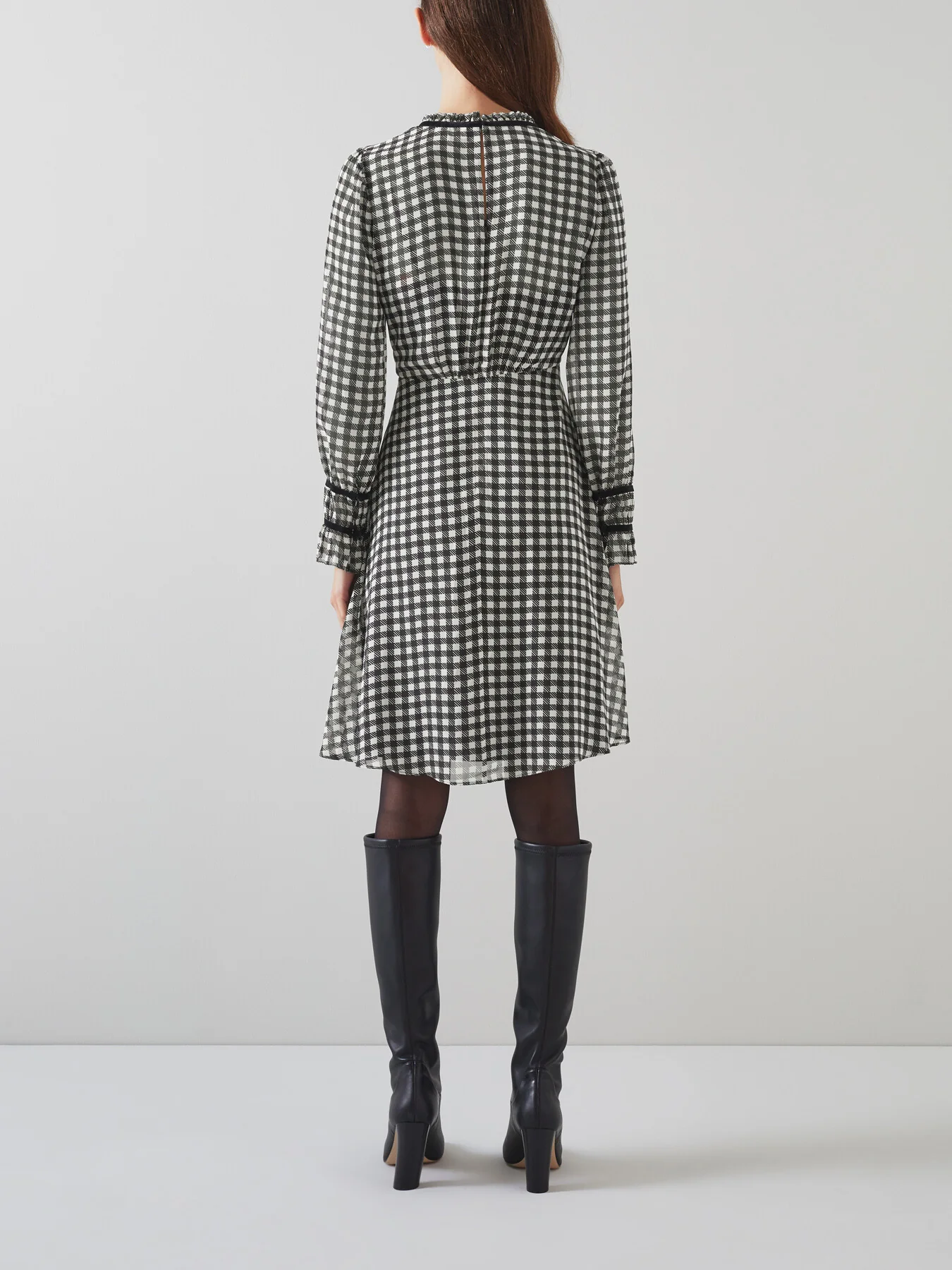 Verity & Cream Gingham Printed Dress With Velvet - Image 3