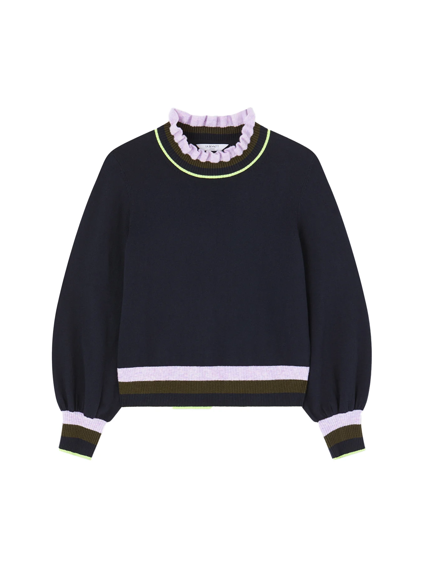 Midnight Stripe Cotton Rib Detail Sweater Blue