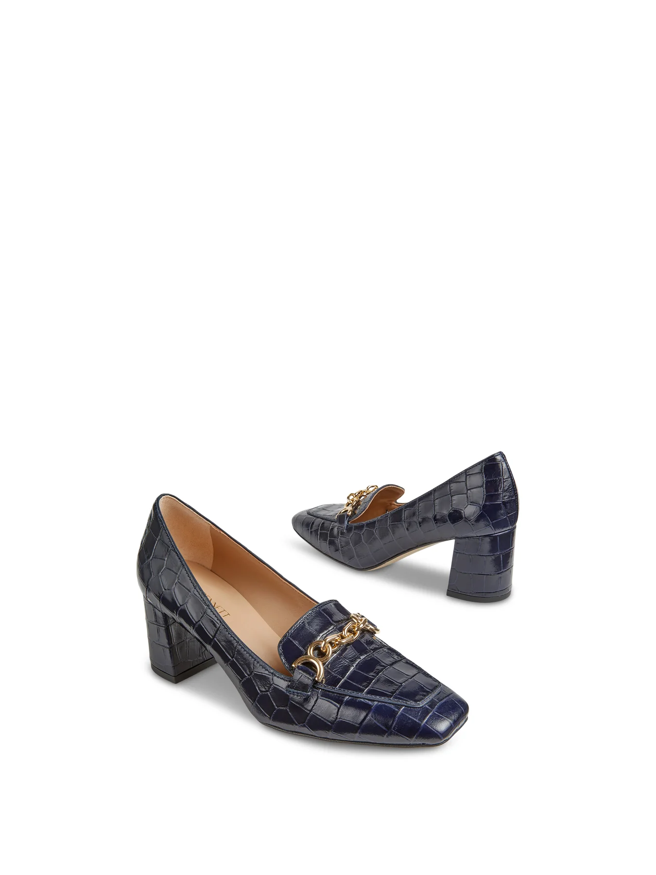 Blue Johanna Blue Croc Effect Trim Block Loafer - Image 3