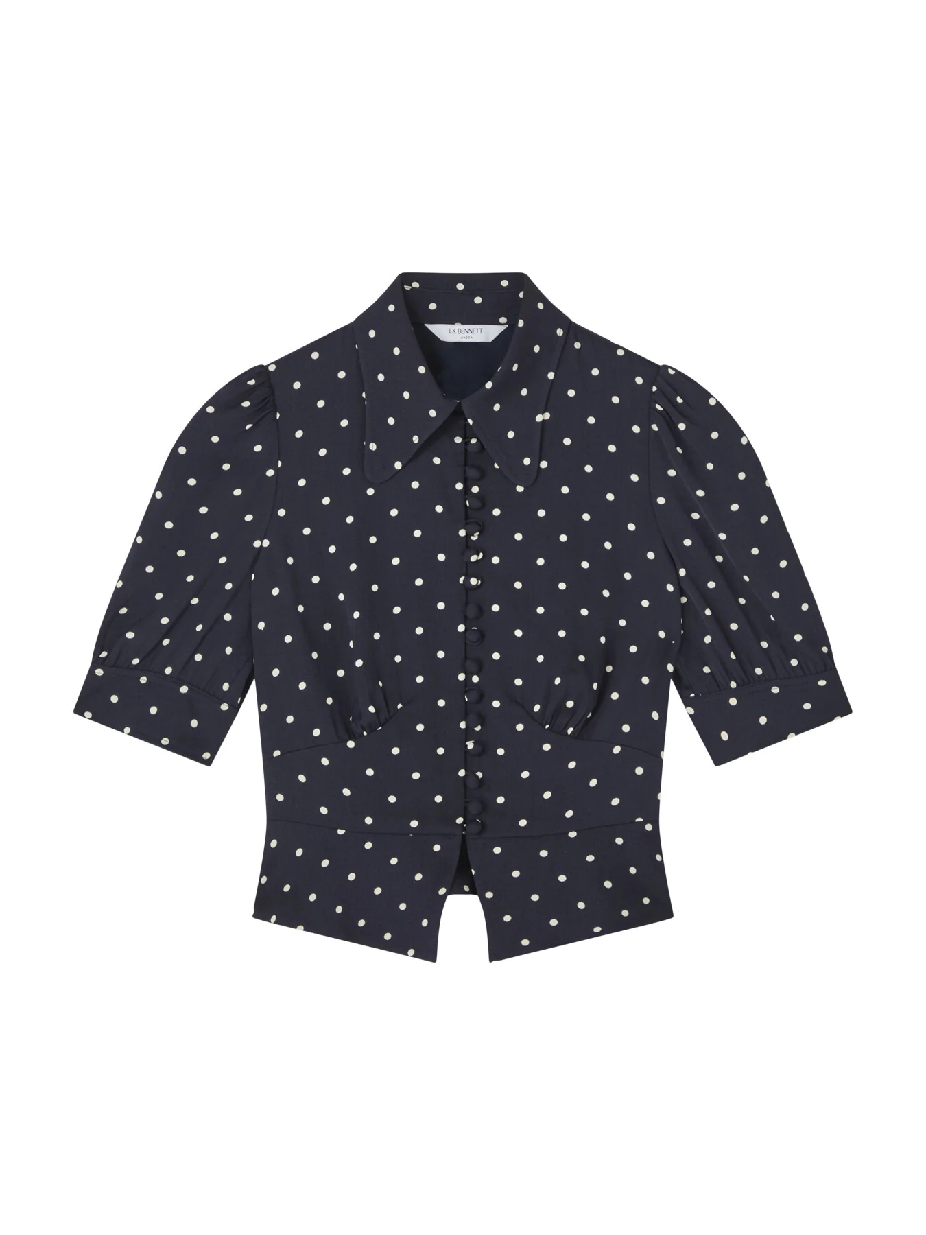 Elsie Spring Navy & Birch Viscose 40'S Polka Dot Button